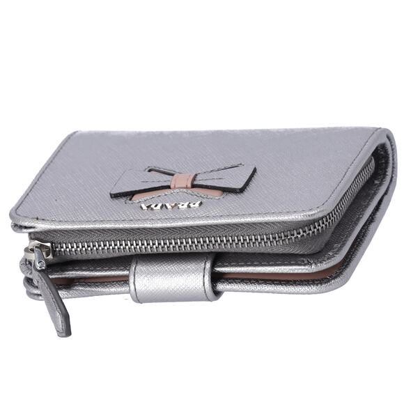 PRADA Bifold Wallet 1ML018 Silver Pink Bow Saffiano Leather - Picture 3 of 7